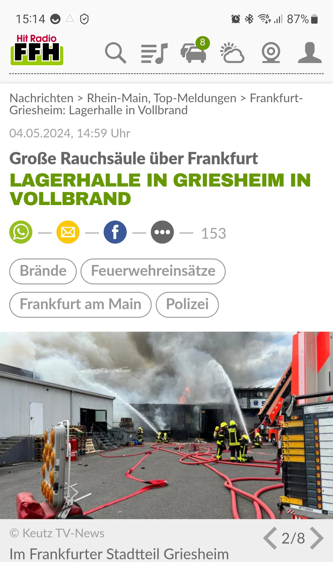 Lagerhallenbrand Griesheim Berichterstattung HIT RADIO FFH