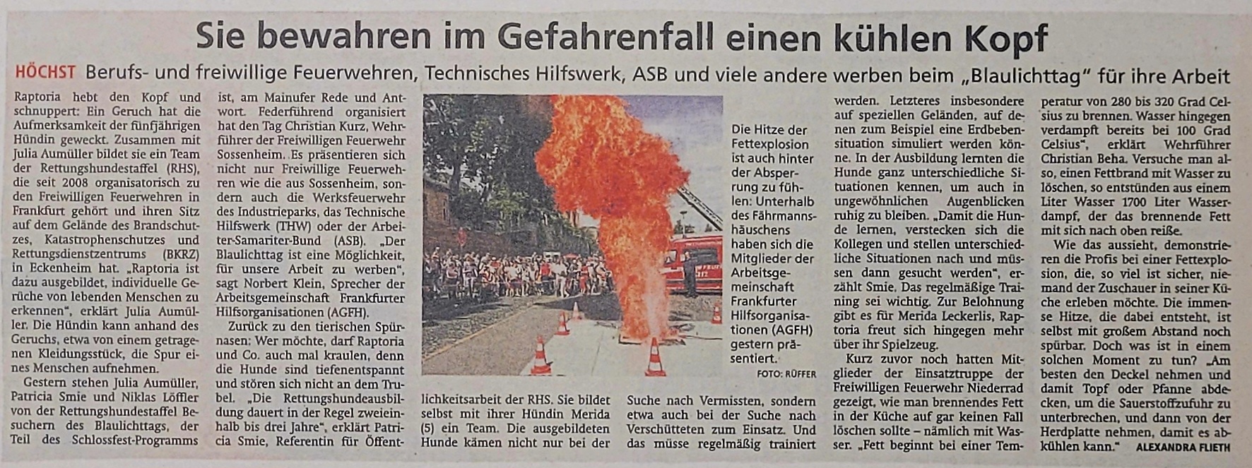 Artikel FNP Höchster Kreisblatt Höchster Schlossfest 2024 Blaulichtmeile